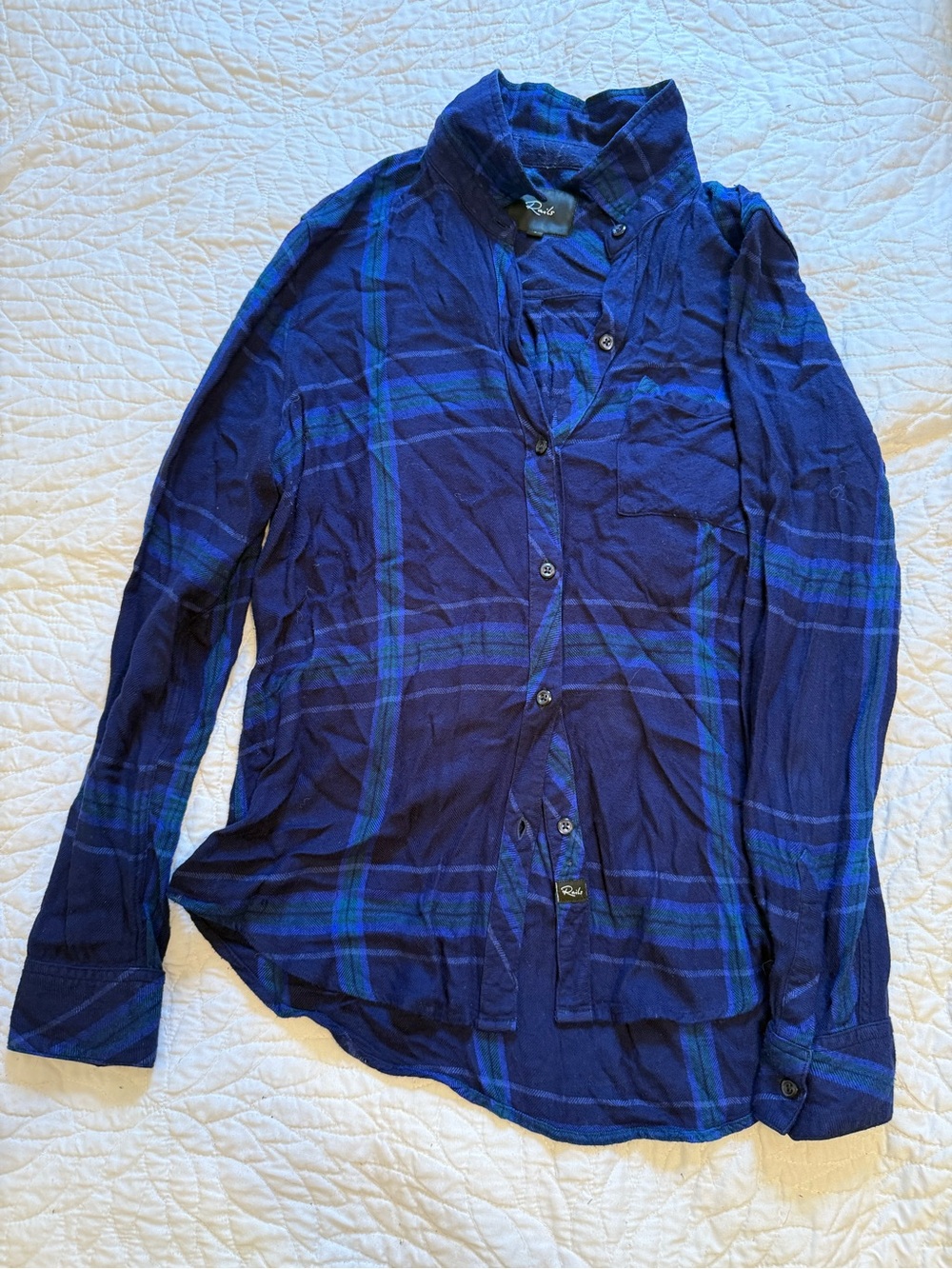 Rails Navy and Teal Plaid Button-Down Shirt